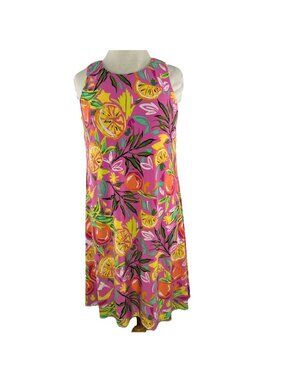 Pappagallo Size Small Dress Pink Yellow Orange Lemon Print Sleeveless Lined